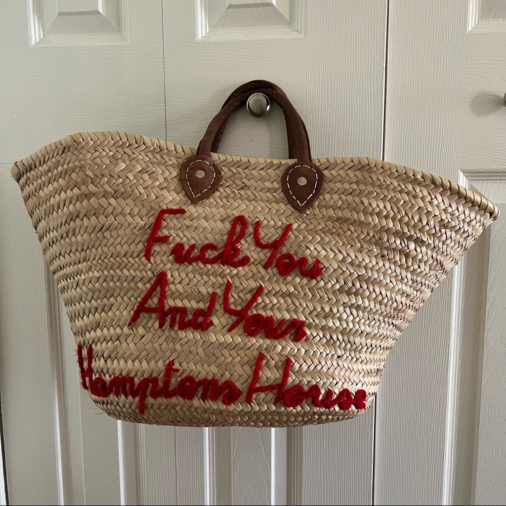 Straw Tote with Red Embroidery - Picture 2 of 3